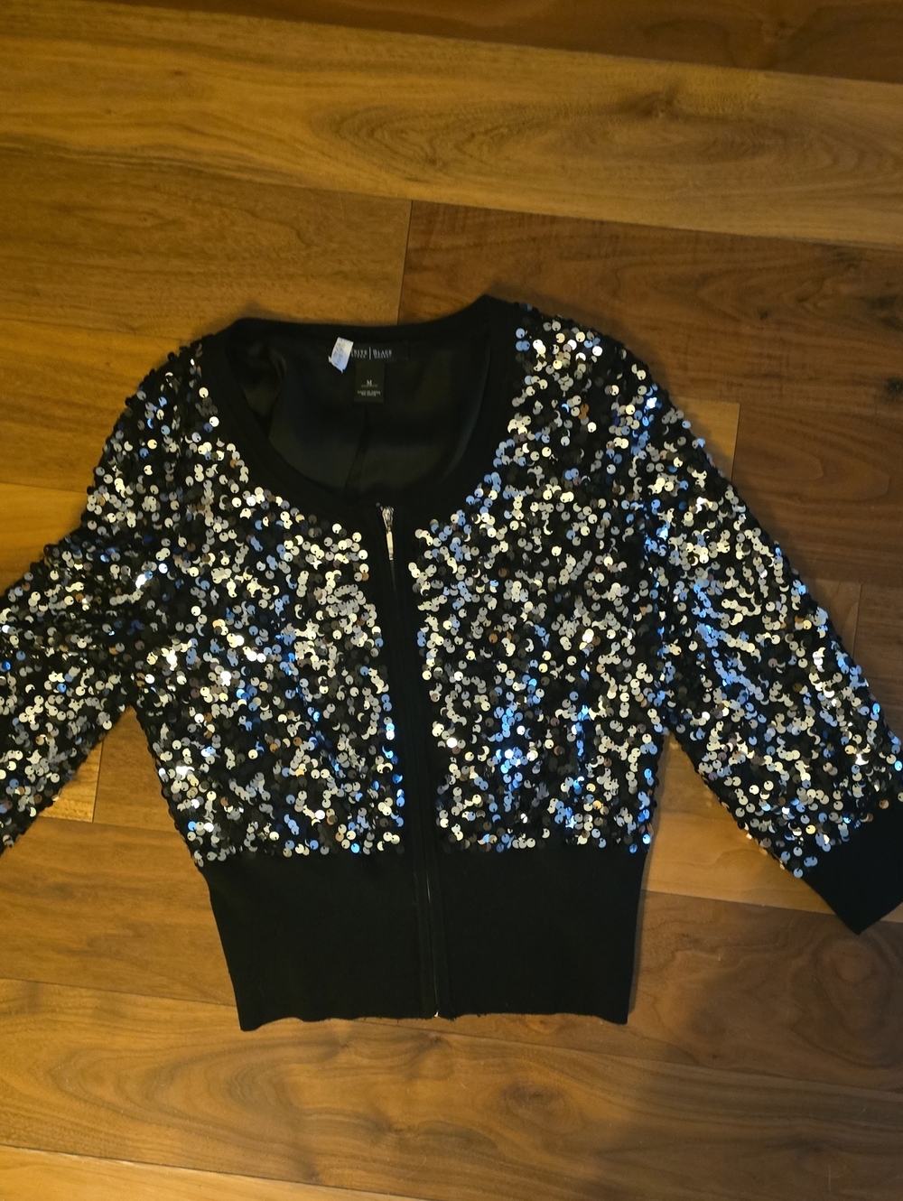 White House Black Market Black Sequin Bomber Jacket